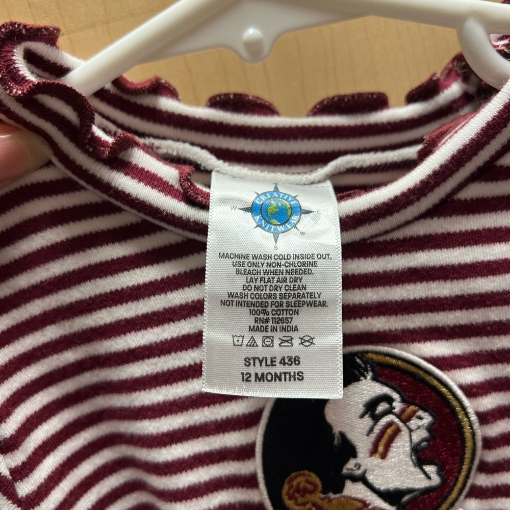 Striped FSU Florida State Seminole Baby Onesie with Embroidered Logo